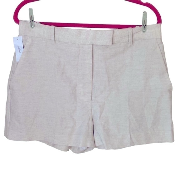 Aritzia Wilfred sz 12 Beige Layover Linen & Tencel, 3” Inseam, High Rise Shorts - Picture 1 of 14